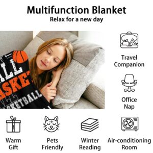 Mercuryelf Basketball Throw Blanket - Soft, Fuzzy & Warm - 60x80 Inches Flannel Blankets for Bed, Couch - Black Sports Throws Gift for Adults