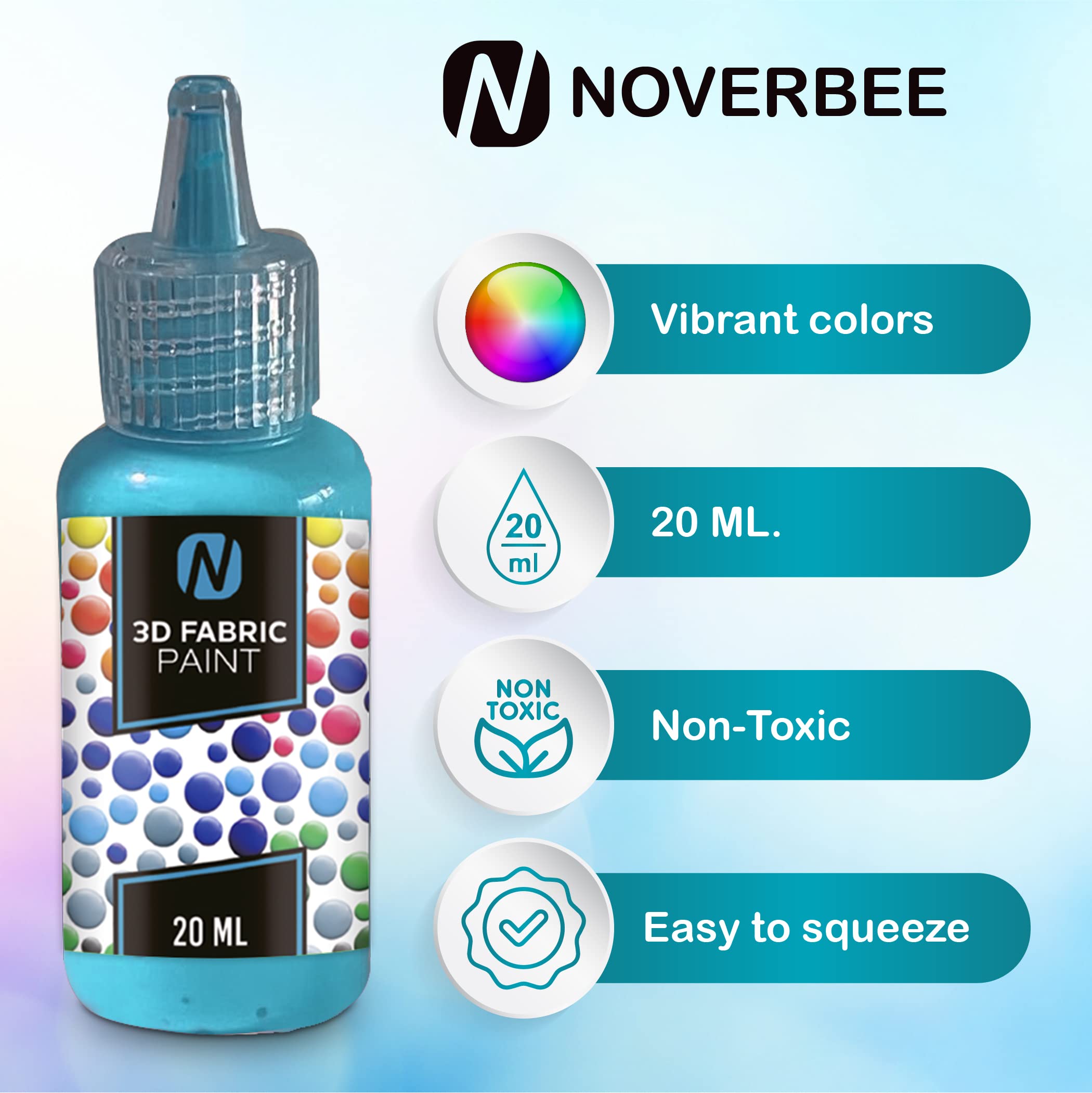 Novarbee- Fabric Paint, 12 Colors Puff Paint, 0.67 Oz, Fabric Paint For Clothes, 3d Puff Pens, Puff Paint For Crafts, Canvas, Glass, Clothing, Wood.