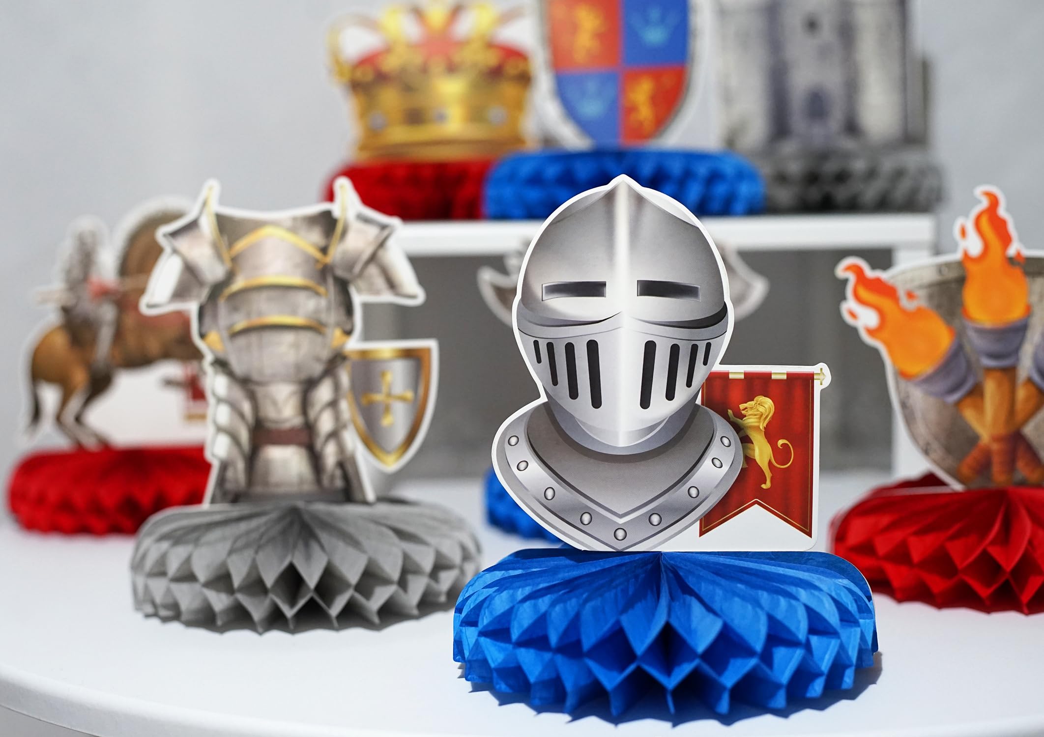 9 Pieces Knights Decorations Knight Birthday Party Supplies Medieval Honeycomb Centerpieces Castle Table Centerpieces Medieval Table Topper Centerpieces for Medieval Party Supplies