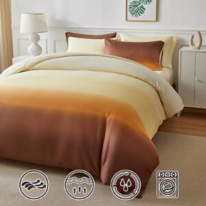 Warmarky Coffee Duvet Cover King Size Gradient Soft Bedding Duvet Cover Set with Zipper Closure, 1pcs Duvet Cover 91''x102'' with Corner Ties, 2pcs Envelop Pillow Shams 20''x36''