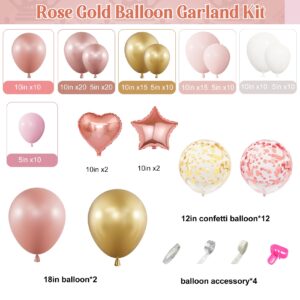 154Pcs Rose Gold Balloons Arch Garland Kit, Bachelorette Pink and Gold Confetti Balloons with Star Heart for Women Girls Birthday Wedding Bridal Baby Shower Party Decorations