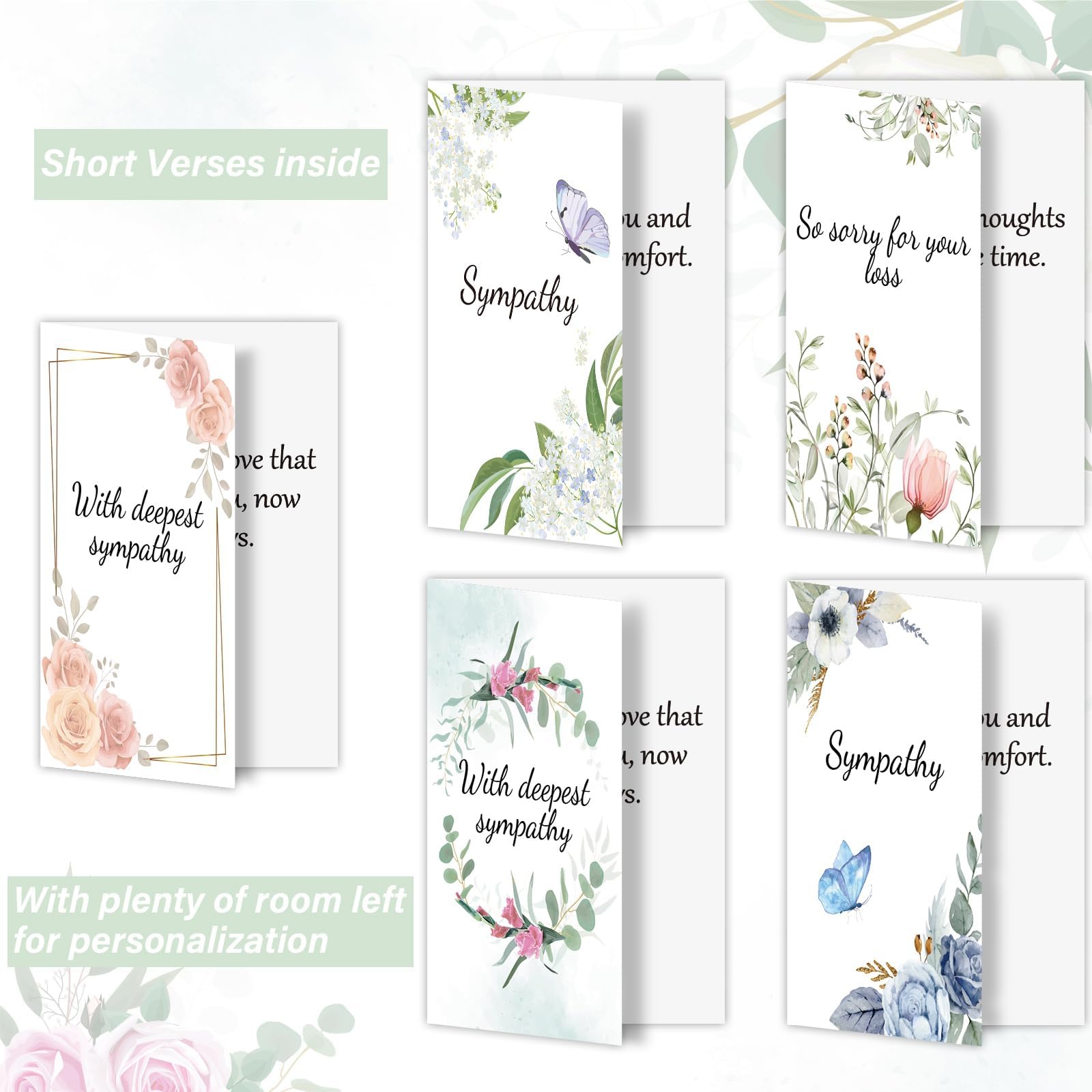 ZOIIWA 150 Pieces Bulk Sympathy Card with Envelopes Flower Sympathy Thank You Cards With Greetings Inside Floral Funeral Thank You Cards Bereavement Cards Condolences Cards