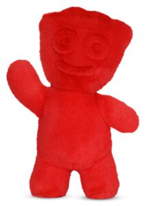 iscream sour patch kids furry 16.75" x 12" candy character shaped pillow, red