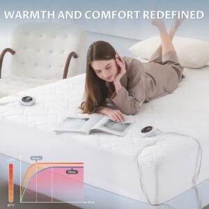 Reaks Electric Mattress Pad King Size, Quilted Heated Mattress Pad Dual Control with 10 Heat Settings, ETL Certified Bed Warmer with Timer for 1-12 Hours Auto Off, Lighted Button, White