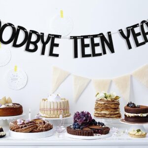 Goodbye Teen Years Banner, 20th Birthday Decorations, 20 & Fabulous, Happy 20 years old Anniversary Party Decoration Supplies Black