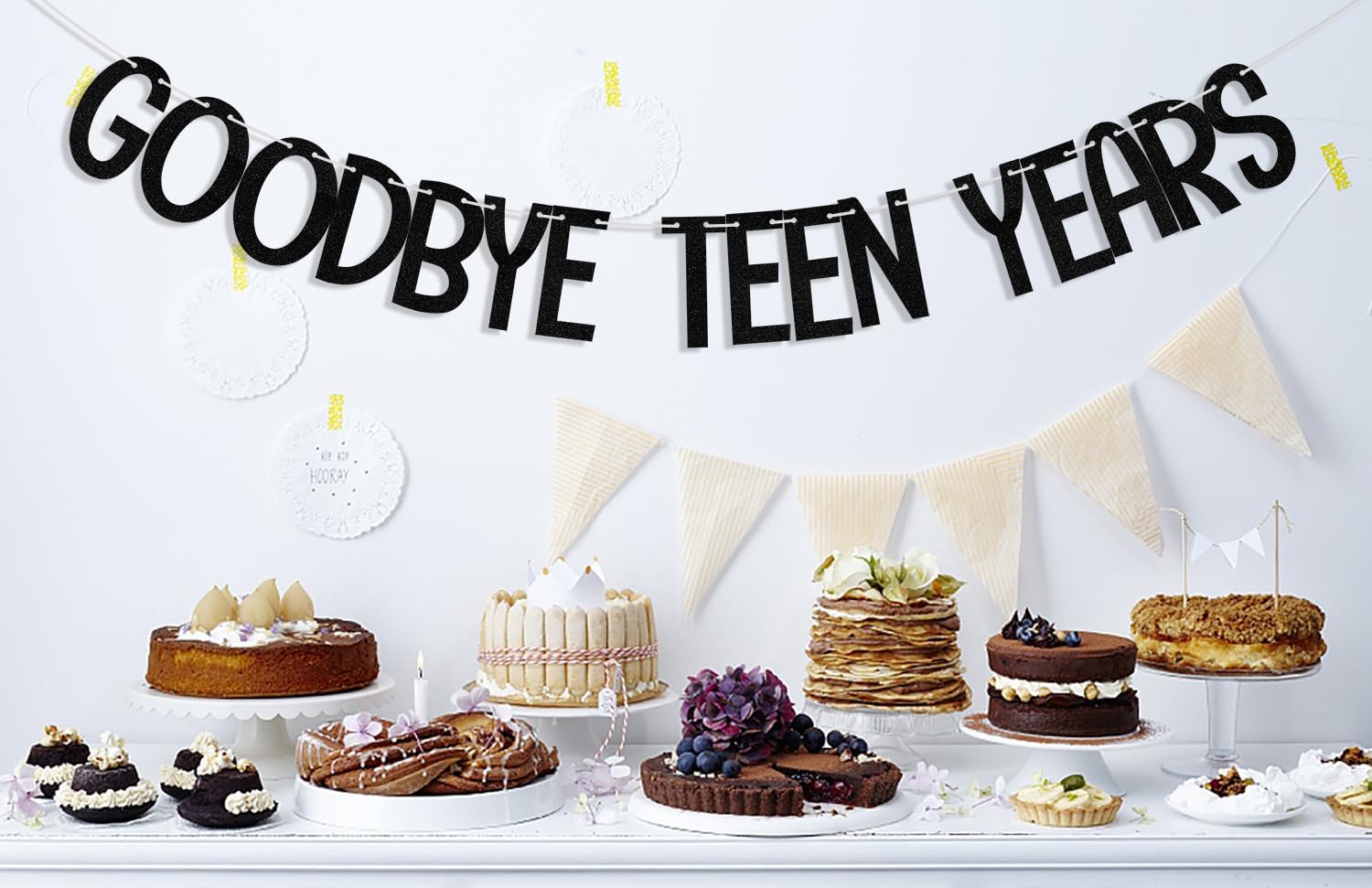 Goodbye Teen Years Banner, 20th Birthday Decorations, 20 & Fabulous, Happy 20 years old Anniversary Party Decoration Supplies Black