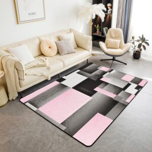 jejeloiu geometric living room rugs area rug 5x7 pink grey black buffalo check accent rug for modern abstract indoor floor mat non-slip stripe line geometry decorative rug