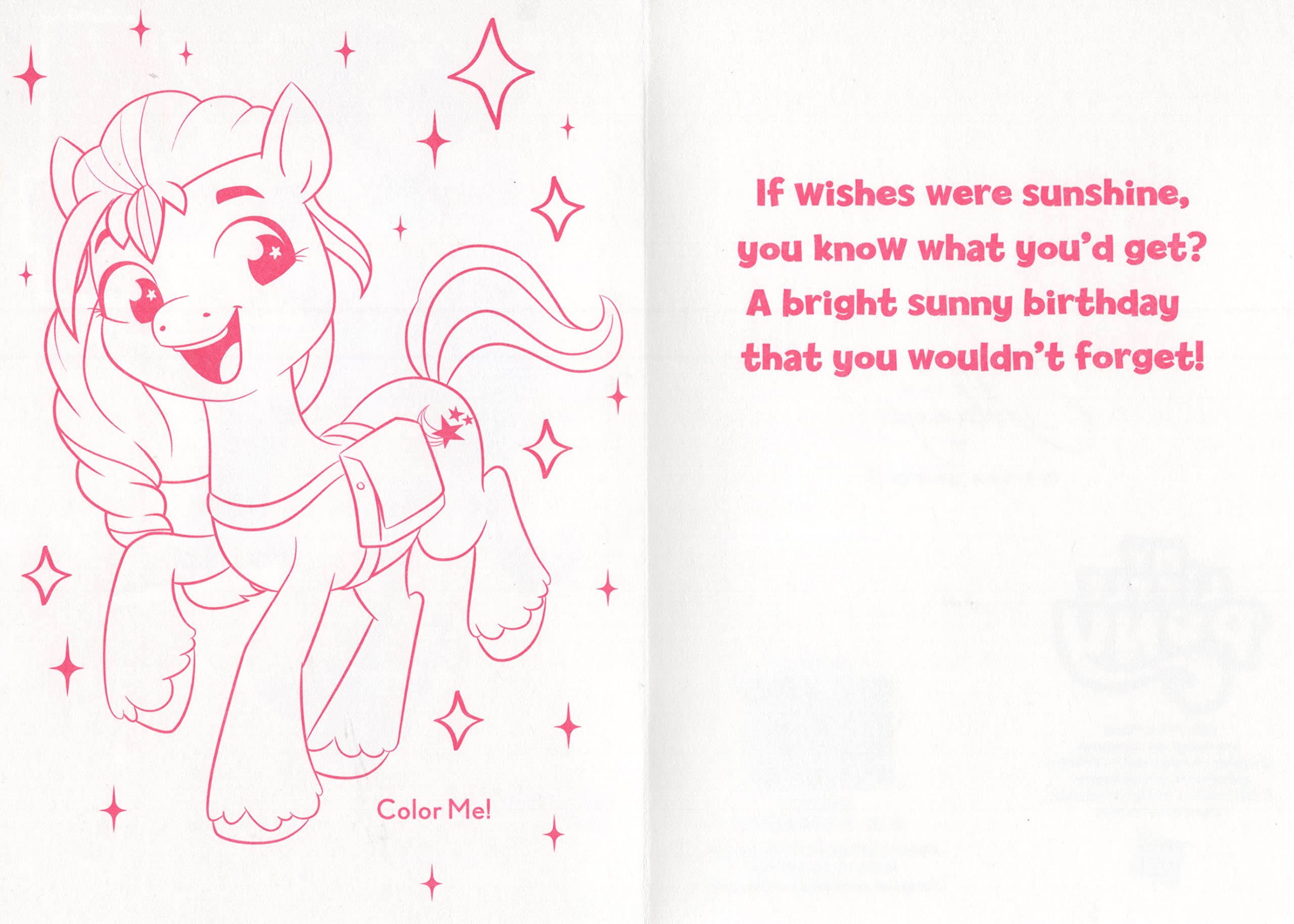 My Little Pony Happy 4th Fourth Birthday Card (Age 4),Sunny Starscout Says, "Happy Birthday!", You Know What You'd Get? A Bright Sunny Birthday That You Wouldn't Forget!,Color Me