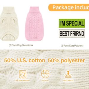 Roseelk 2 Pack Dog Sweaters for Small Dogs - Puppy Medium Warm Clothes in Winter, Turtleneck Pullover Design for Boy Girl Pet, Doggie, Cat, Kitten Chihuahua Bulldog Pug Beagles (S, Pink, Beige)