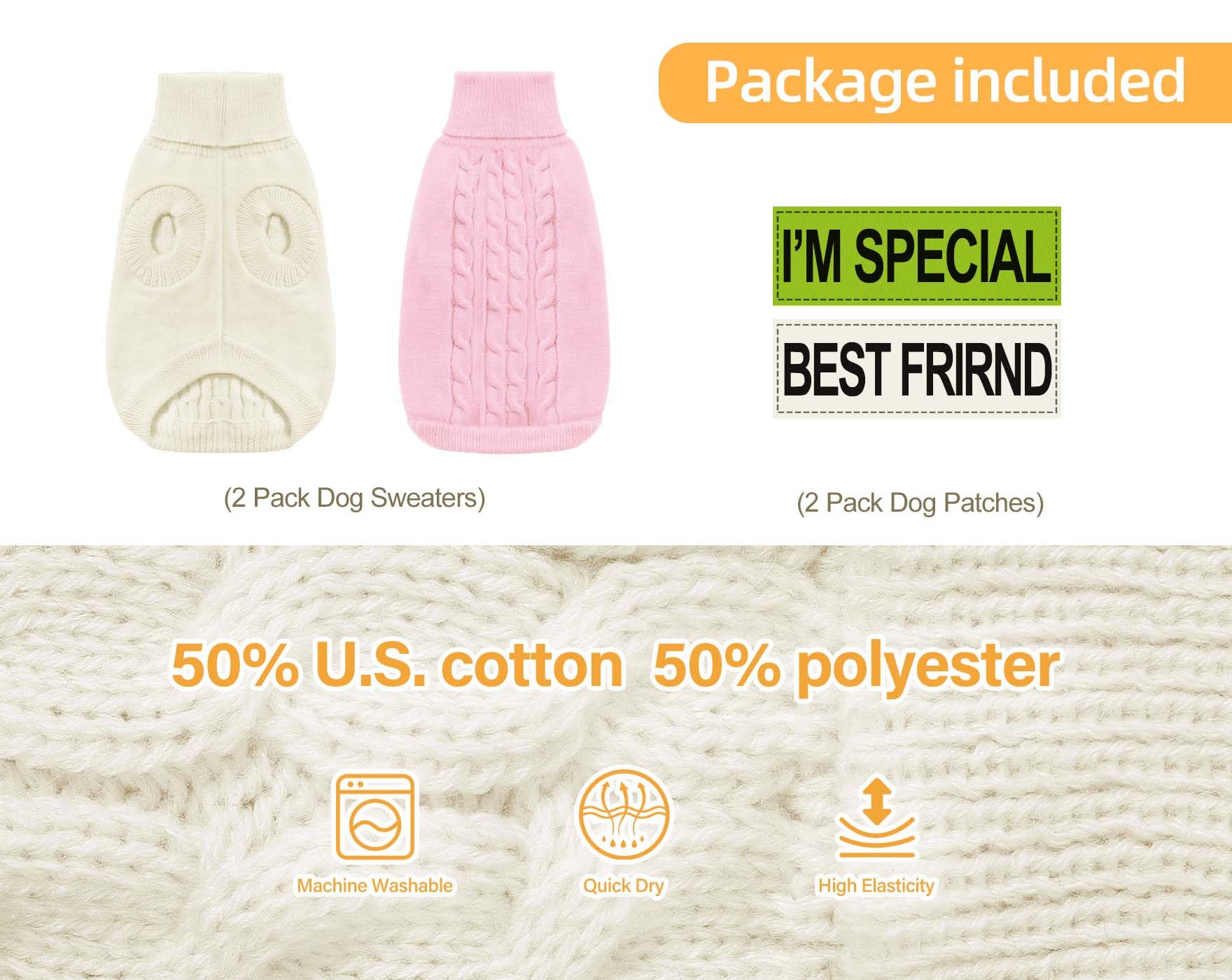 Roseelk 2 Pack Dog Sweaters for Small Dogs - Puppy Medium Warm Clothes in Winter, Turtleneck Pullover Design for Boy Girl Pet, Doggie, Cat, Kitten Chihuahua Bulldog Pug Beagles (S, Pink, Beige)