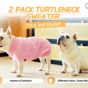 Roseelk 2 Pack Dog Sweaters for Small Dogs - Puppy Medium Warm Clothes in Winter, Turtleneck Pullover Design for Boy Girl Pet, Doggie, Cat, Kitten Chihuahua Bulldog Pug Beagles (S, Pink, Beige)