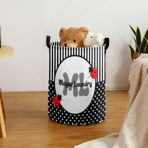 Striped Dots Ladybird Monogram Personalized Laundry Basket Laundry Hamper Clothes Bag Collapsible Tall with Handles,Waterproof,Storage Baskets for Bathroom College Dorm Family Essentials