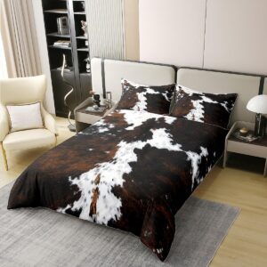 Cowhide Print 100% Cotton Duvet Cover for Kids Adults,Brown White Cow Fur Pattern Bedding Set King,Rustic Farmhouse Style Wild Animal Comforter Cover 3 Pcs with 2 Pillowcases