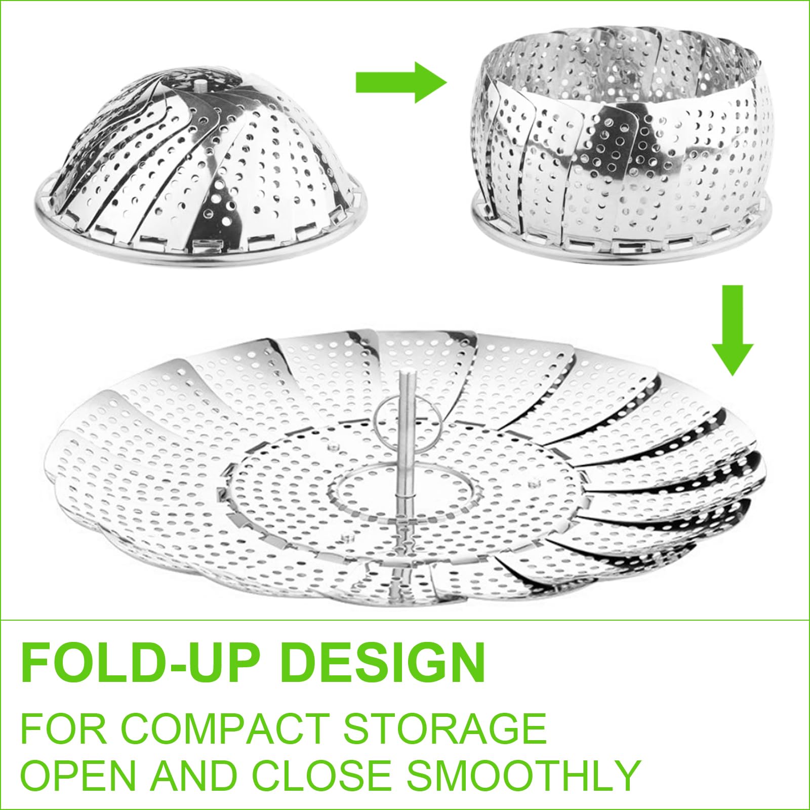 FOFAYU Vegetable Steamer Basket for Cooking, Stainless Steel Veggie Fish Food Steamer Basket, Folding Expandable Steamers to Fit Various Size Pot