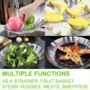 FOFAYU Vegetable Steamer Basket for Cooking, Stainless Steel Veggie Fish Food Steamer Basket, Folding Expandable Steamers to Fit Various Size Pot