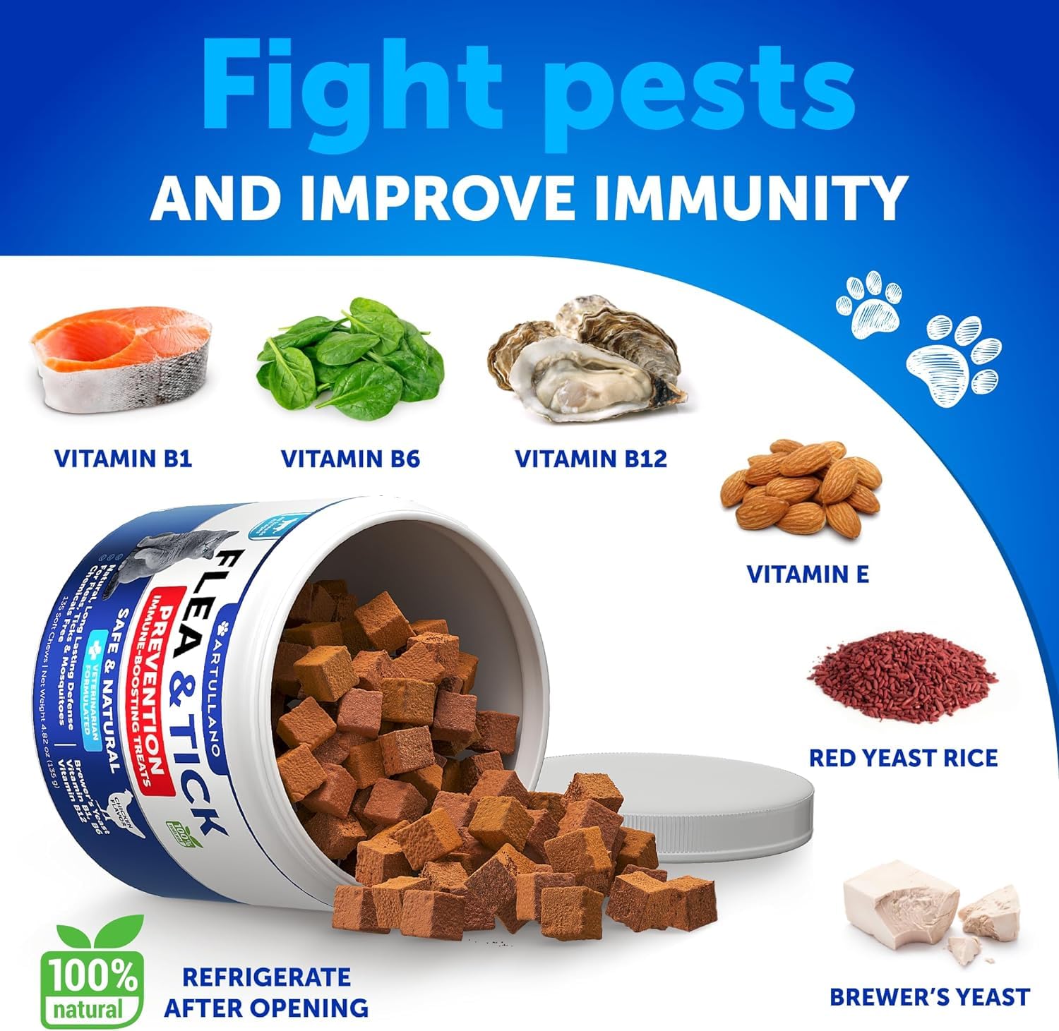 Flea Treatment for Cats - Flea and Tick Prevention for Cats Chewables - Natural Flea and Tick Supplement for Cats - Oral Flea Pills for Cats - All Breeds and Ages - Made in USA - 135 Chews