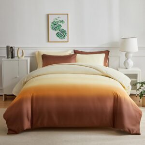 warmarky coffee duvet cover king size gradient soft bedding duvet cover set with zipper closure, 1pcs duvet cover 91''x102'' with corner ties, 2pcs envelop pillow shams 20''x36''