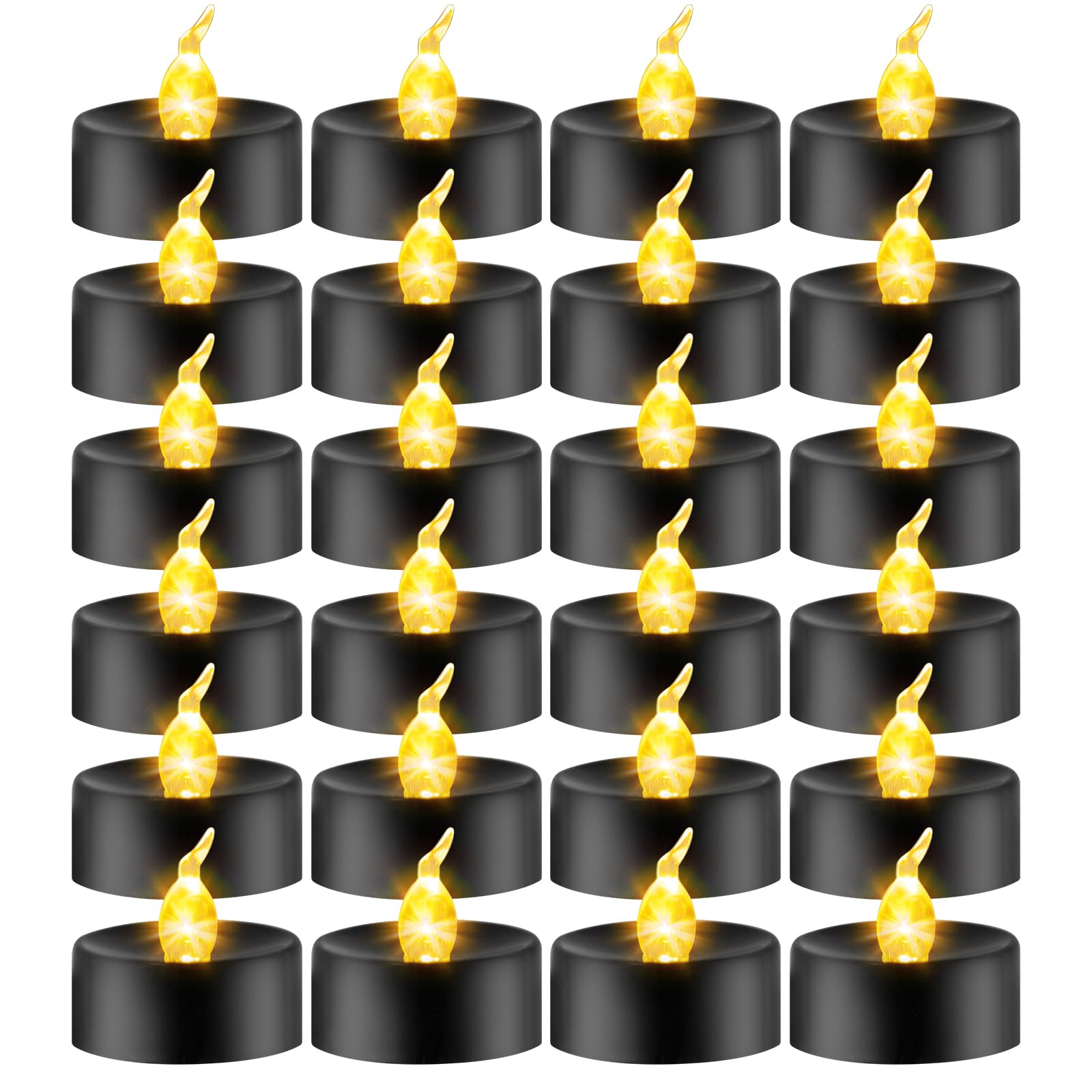 Windshell 24 PCS Black LED Tea Lights (Warm Yellow Flame), Battery Operated Tealight Candles (No Remote and Timer), Black Flameless Small Candles for Wedding, Thanksgiving and Halloween