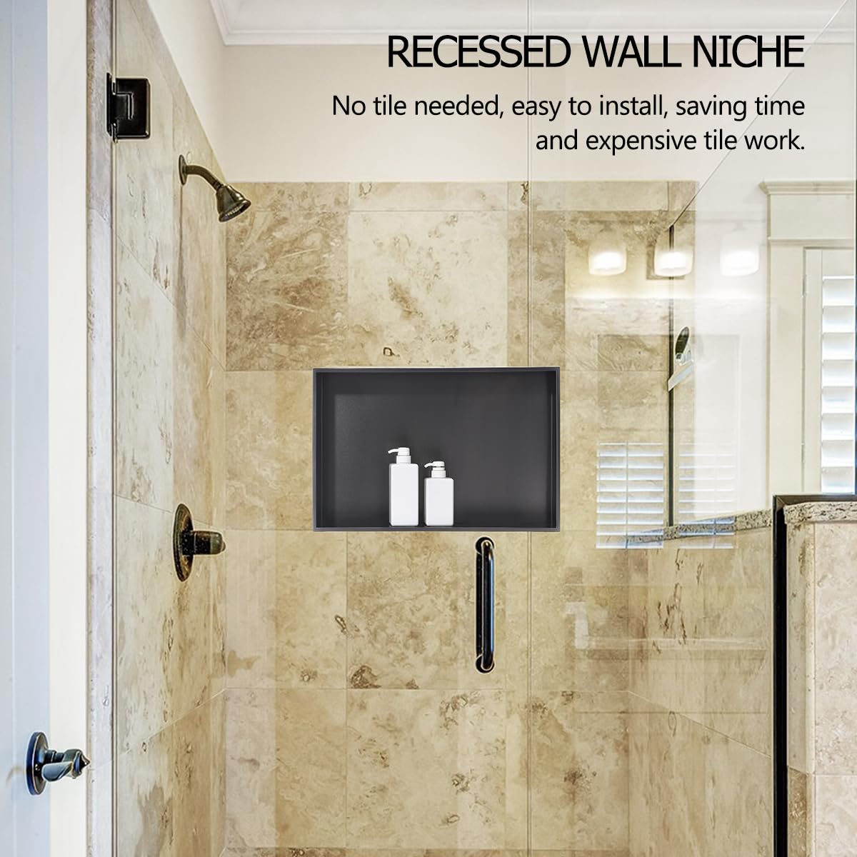 24 x16 Black Stainless Steel Shower Niche, Luckyhorse 24"x16"x4" Wall-Inserted Rectangular Bathroom Recessed Bathroom Shower Niche Shelf for Bathroom Storage