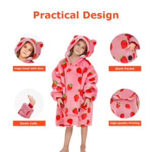 THREE POODLE Wearable Blanket Hoodie for Kids, Oversized Sherpa Sweatshirt Blanket with Giant Hood, Warm Cozy Hooded Blanket, Cute Gifts for Kids Girls Boys