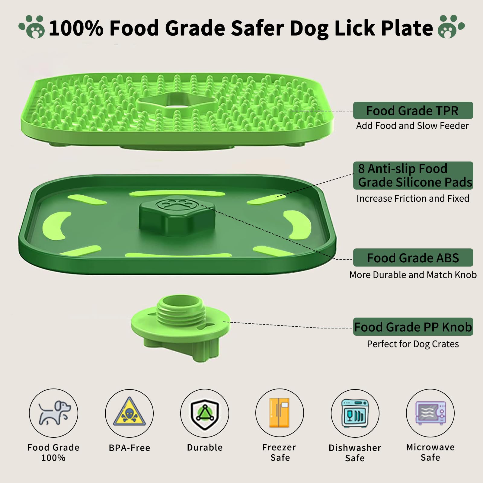 CIICII Dog Lick Mat for Dogs Crate, 2 in 1 Dog Slow Feeder Treat Mat (Large 7.1" Dog Licking Mat + Dog Crate Training Aid) with Silicone Anti-Slip Pad for Dogs/Cats Anxiety Reduction & Boredom Relief