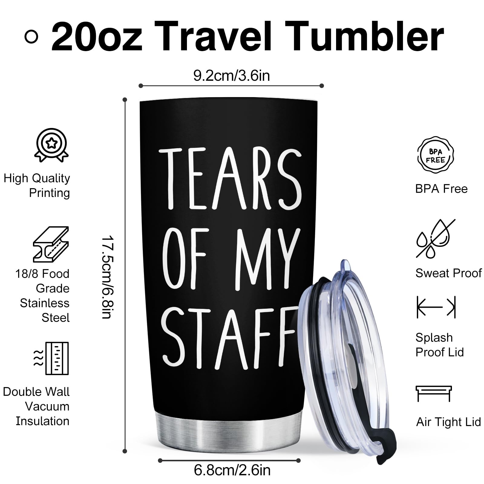 Shqiueos Funny Boss Christmas Gifts-Tears of My Staff 20 Oz Stainless Steel Tumbler Cup, Birthday Gifts for Boss, Boss Lady, Employer, Principal, Boss Day Gifts for Office Men Women