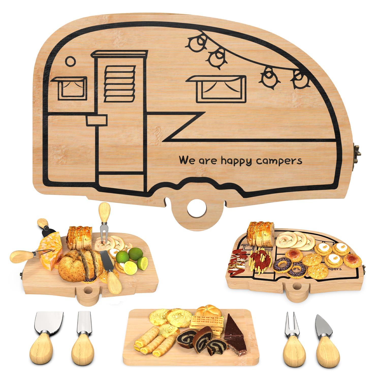 Haigoo Camping Cheese Board and Knife Set Foldable Bamboo Charcuterie Boards Gift Set Unique Cheese Cutting Board Birthday Gifts for Mom Dad House Warming Gifts for Women Men Wedding Gifts for Couple