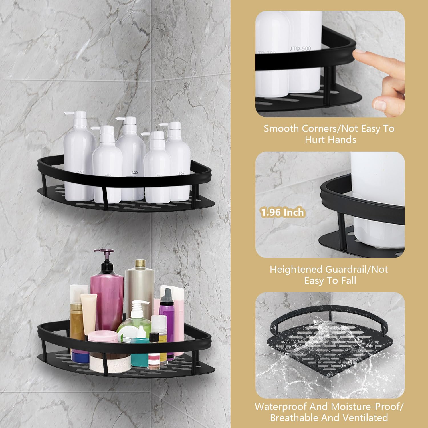 ESILIA Shower Caddy,2 Pack Adhesive Shower Corner Organizer Shelve with Large Capacity, No Drilling,Space aluminum Shower Storage Rack Holder for Bathroom, Dorm and Kitchen& Home Decor