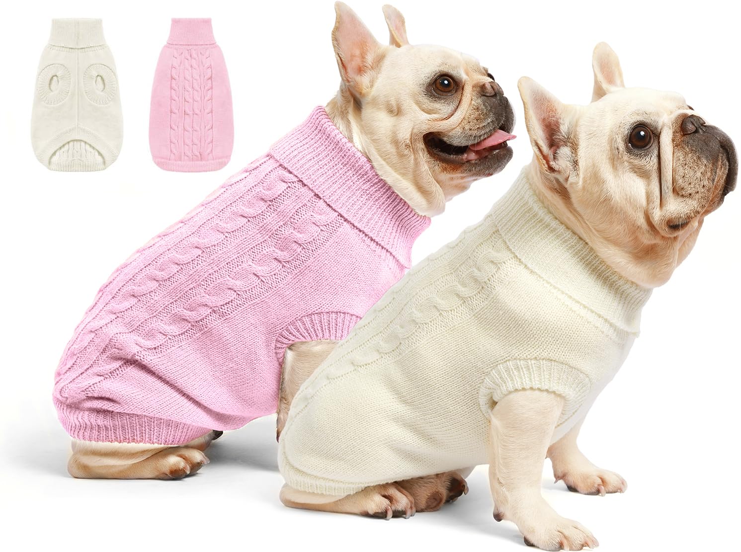 Roseelk 2 Pack Dog Sweaters for Small Dogs - Puppy Medium Warm Clothes in Winter, Turtleneck Pullover Design for Boy Girl Pet, Doggie, Cat, Kitten Chihuahua Bulldog Pug Beagles (S, Pink, Beige)