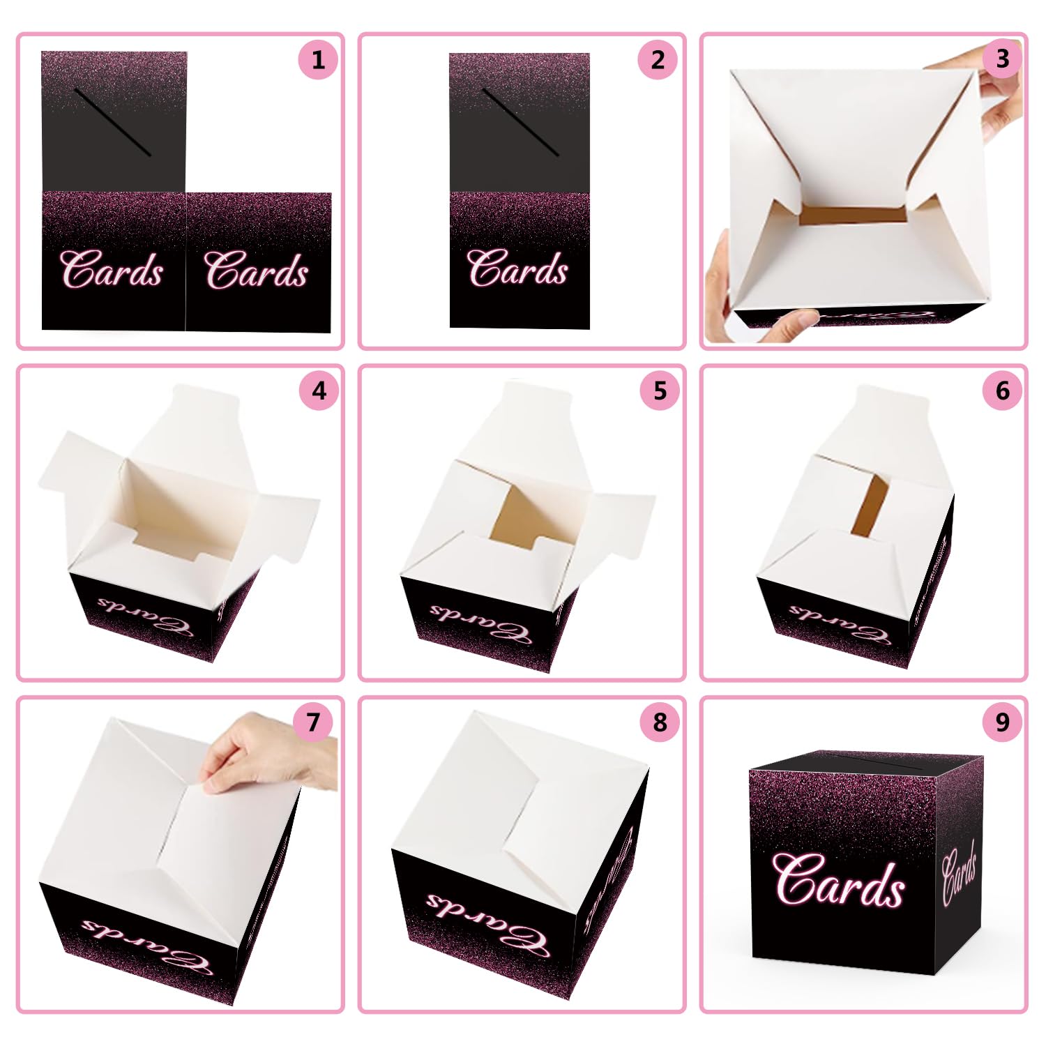 Rose Gold Card Box, Gift or Money Box Holder Party Favor Supplies, Black Pink Card Receiving Box for Birthday, Wedding Engagement, Bridal or Baby Shower Graduation Anniversary 8" Box 1 Count - 002