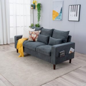 Panana 3 Seat Designer Sofa Couch Linen Fabric Wood Legs, Grey