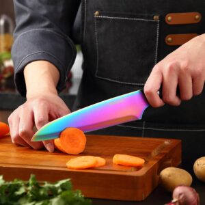 Keewah Knife Set, 16 Piece Kitchen Knives set with Acrylic Stand, Rainbow