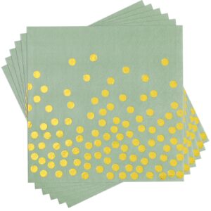 100 pcs sage green napkins disposable - sage green cocktail napkins - 3-ply gold dot sage paper napkins for birthday anniversary dinner bridal wedding party supplies