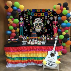 Mocsicka Day of The Dead Backdrop Mexican Día De Los Muertos Background Fiesta Sugar Skull Halloween Dress-up Party Decoration Halloween Cake Table Banner (Muticolor, 7x5ft(82''x60''))