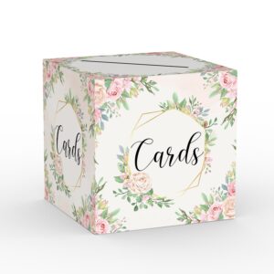 wuawn greenery pink floral card box, 8"x8"x8" envelop gift money box holder, wedding party birthday bridal shower baby shower graduation decorations-box08