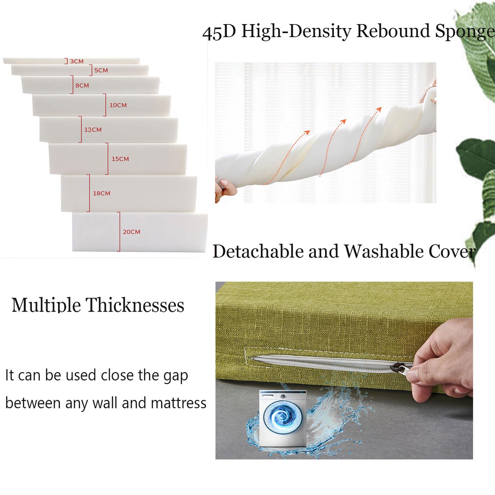 Custom Bed Gap Filler, Mattress Extender for King Twin Full Bed, Space Filler Between Bed and Wall Side with Removable Cover, Thick Wedge Headboard Gap Filler Queen (Technical Cloth)