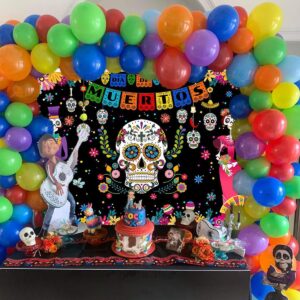 Mocsicka Day of The Dead Backdrop Mexican Día De Los Muertos Background Fiesta Sugar Skull Halloween Dress-up Party Decoration Halloween Cake Table Banner (Muticolor, 7x5ft(82''x60''))