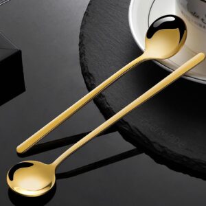 4 Pcs 6.7" Coffee Spoons, Teaspoons, Gold Spoons, Stirring Spoons with Long Handle, Cute Coffee Bar Accessories - Stainless Steel Bar Spoons Set for Espresso Iced Tea Dessert Ice Cream Yogurt cocktail