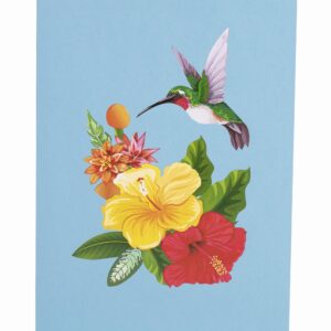 iGifts And Cards Inspirational Hummingbird with Yellow and Red Hibiscus 3D Pop Up Greeting Card - Colorful Flowers, Ideal for Mother's Day, Birthday, Anniversary, Get Well, Thank You, Bird Lovers 6x8