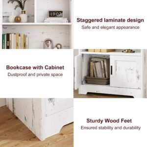 IDEALHOUSE White Bookshelf with LED Lights Farmhouse Bookcase with Doors Modern Storage Rack 3 Shelf Standing Bookshelves Wooden Display Shelf Unique Book Shelf for Bedroom, Living Room, Home Office