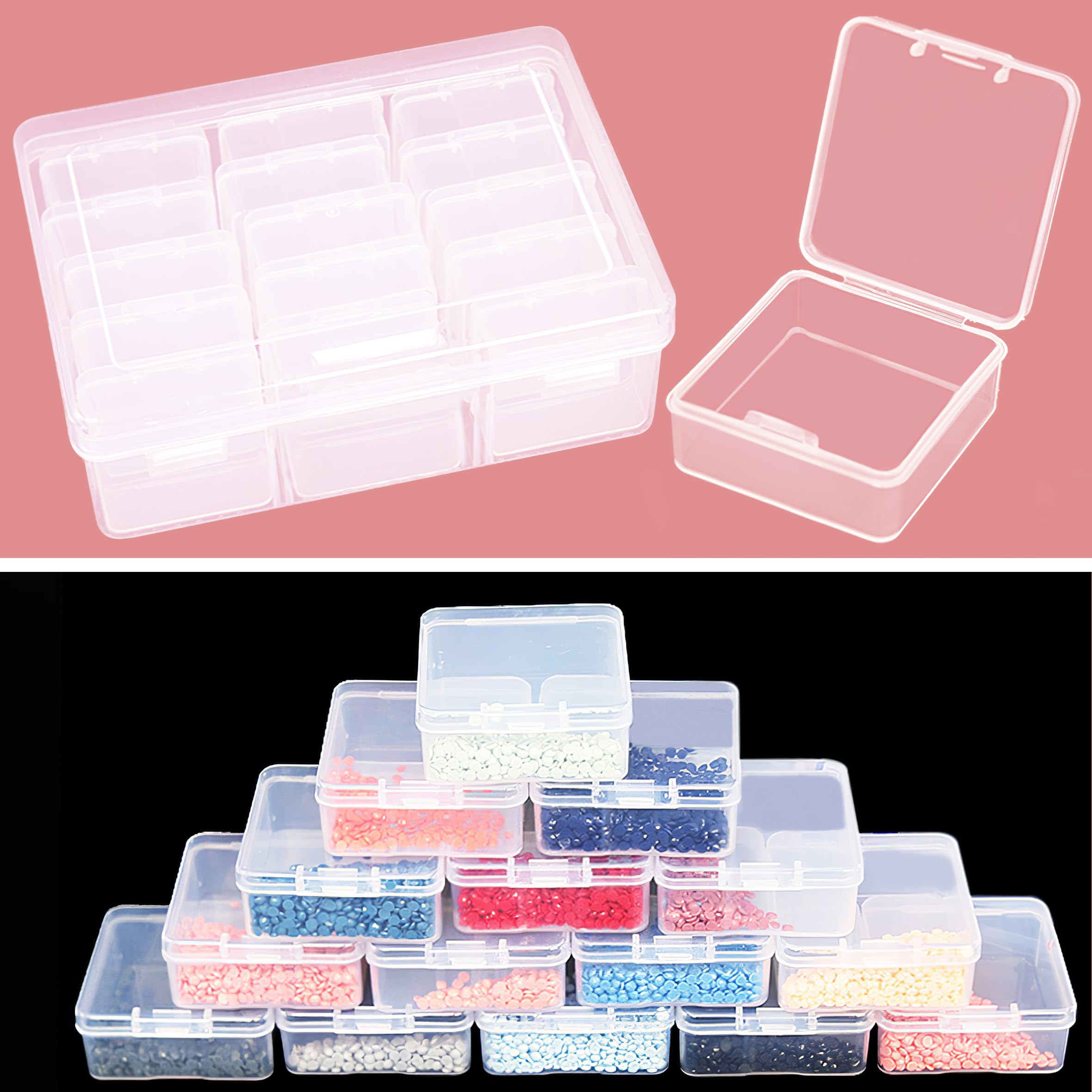 YHNTGB 30pcs Small Clear Plastic Beads Storage Containers Box, Small Bead Organizer Containers, Mini Bead Storage Containers Transparent Boxes for Small Items DIY Crafts Jewelry Hardware Diamond