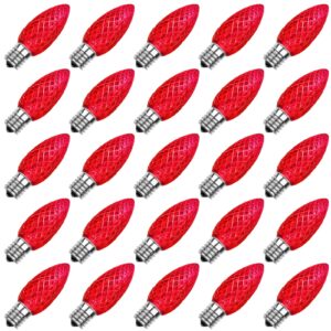 meconard c9 led replacement christmas light bulbs, c9 shatterproof led bulbs for christmas indoor outdoor string lights, e17 intermediate base, commercial grade holiday bulbs, red, 25pack