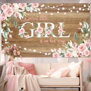 Avezano Rustic Girl Baby Shower Banner A Sweet Little Girl is on Her Way Baby Shower Party Decorations Pink Floral Girl Banner Photo Booth Studio Props 70.8 x 43.3 inch