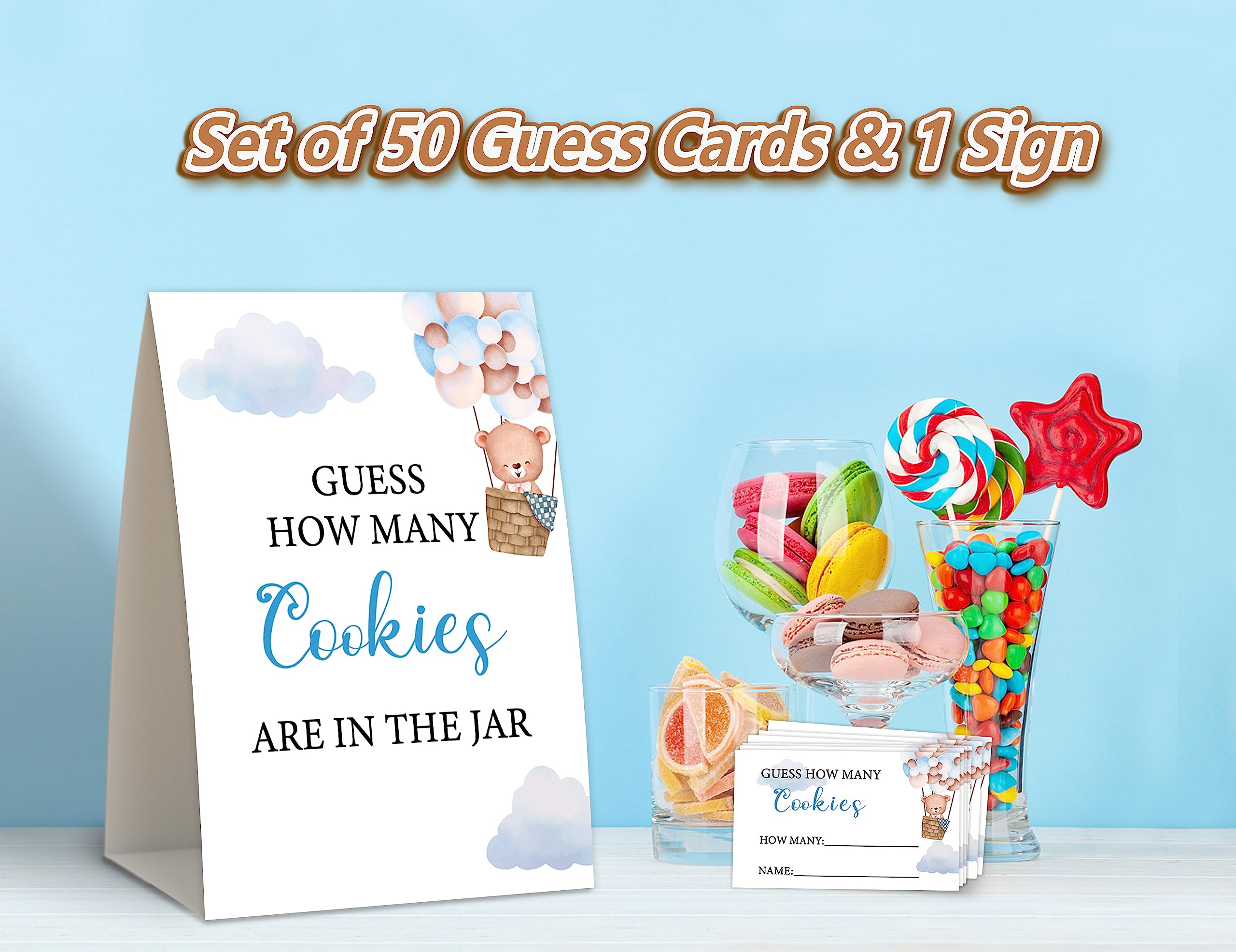 Hot Air Balloon Shower Game,Guess How Many Cookies,Baby Shower Games,Wedding Shower Game,Baby Shower Decorations Gender Neutral,Bridal Shower Decoration,Birthday Party Game,50 guess Cards & 1 Sign-11