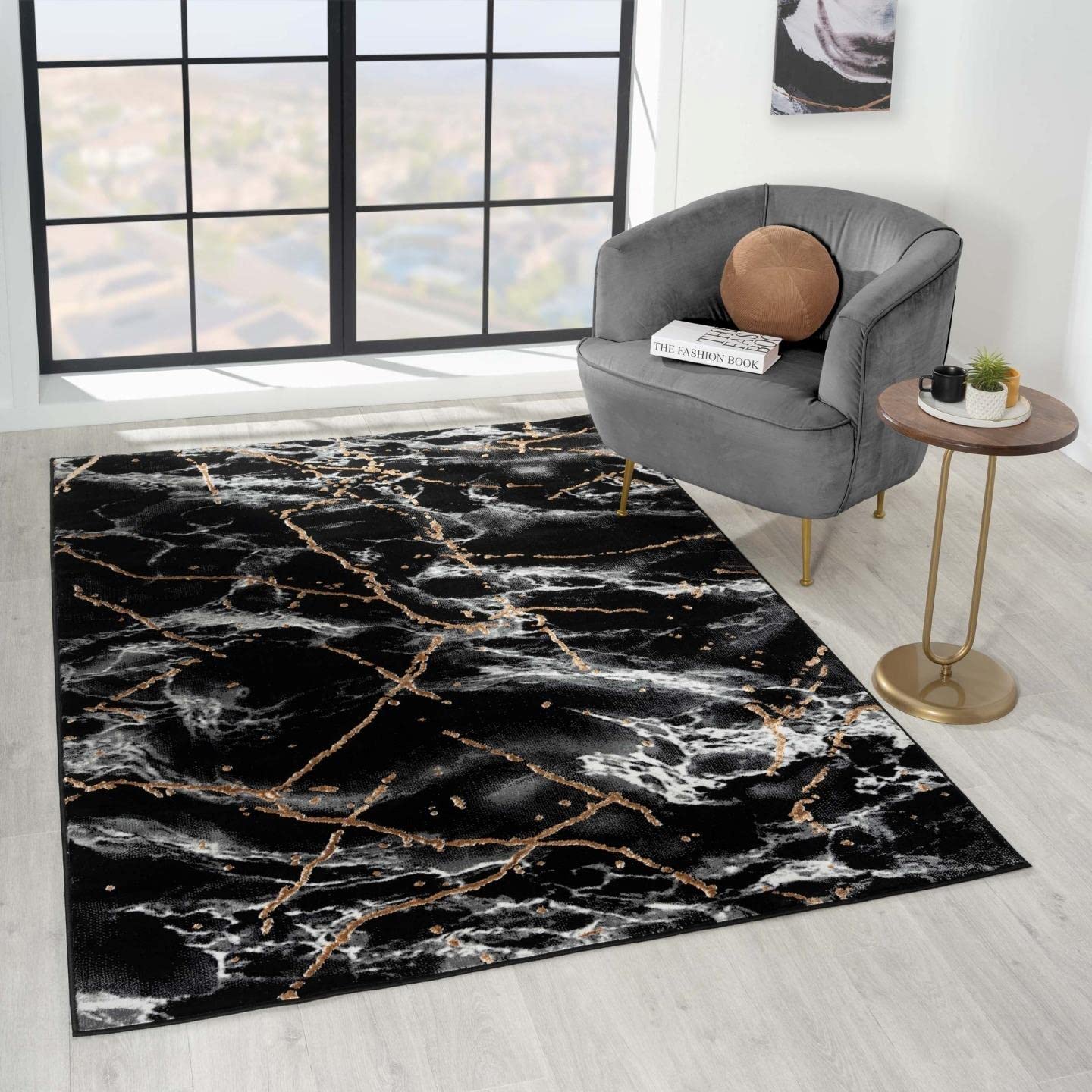 LUXE WEAVERS Marble Abstract Black 5x7 Area Rug