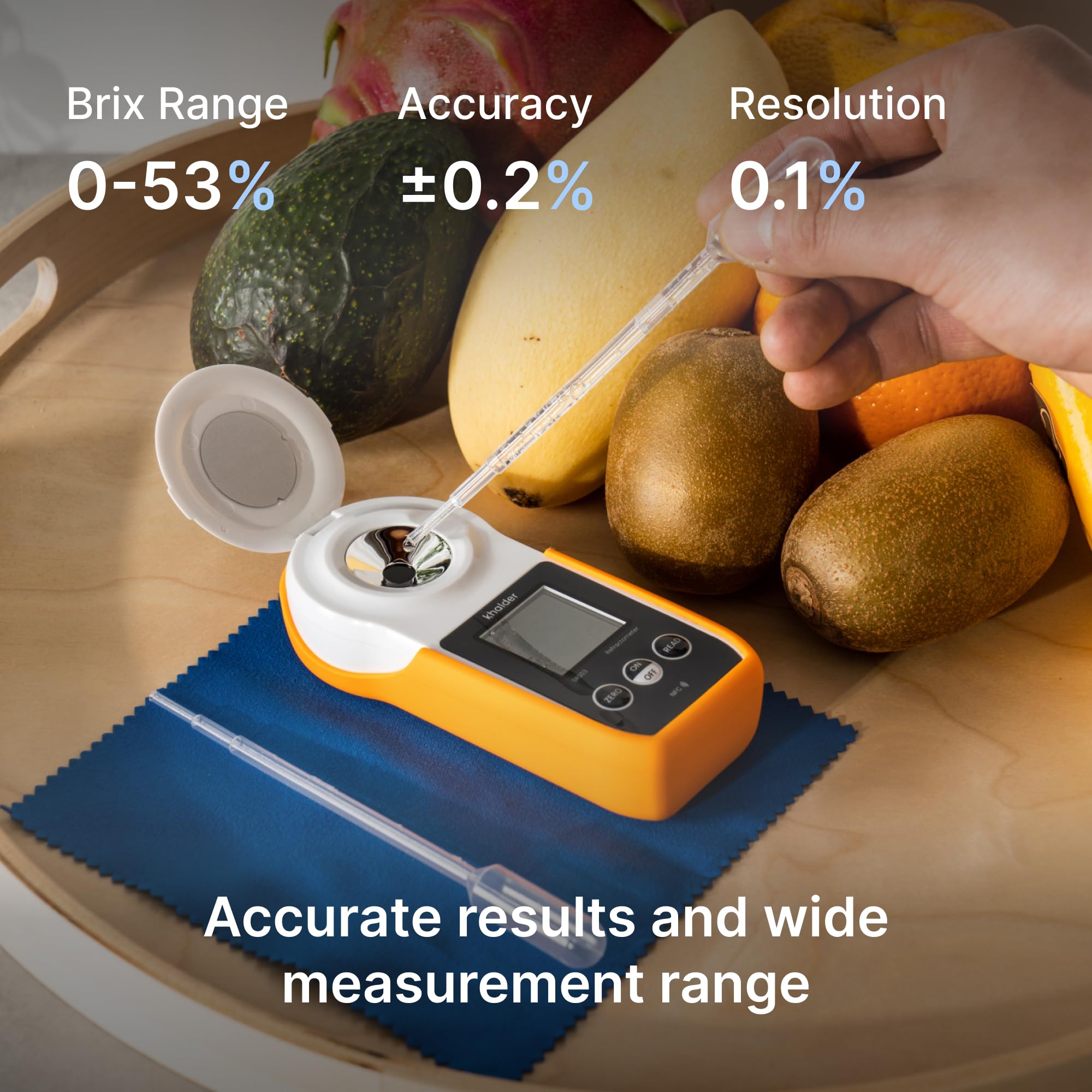 Digital Brix Refractometer - Pairs with Smartphone | Range 0-53%; Accuracy ±0.2%; ATC | Portable Handheld | Made in Korea | Measures Sugar Content in Honey, Wine, Beer, Liquids Easy to Read