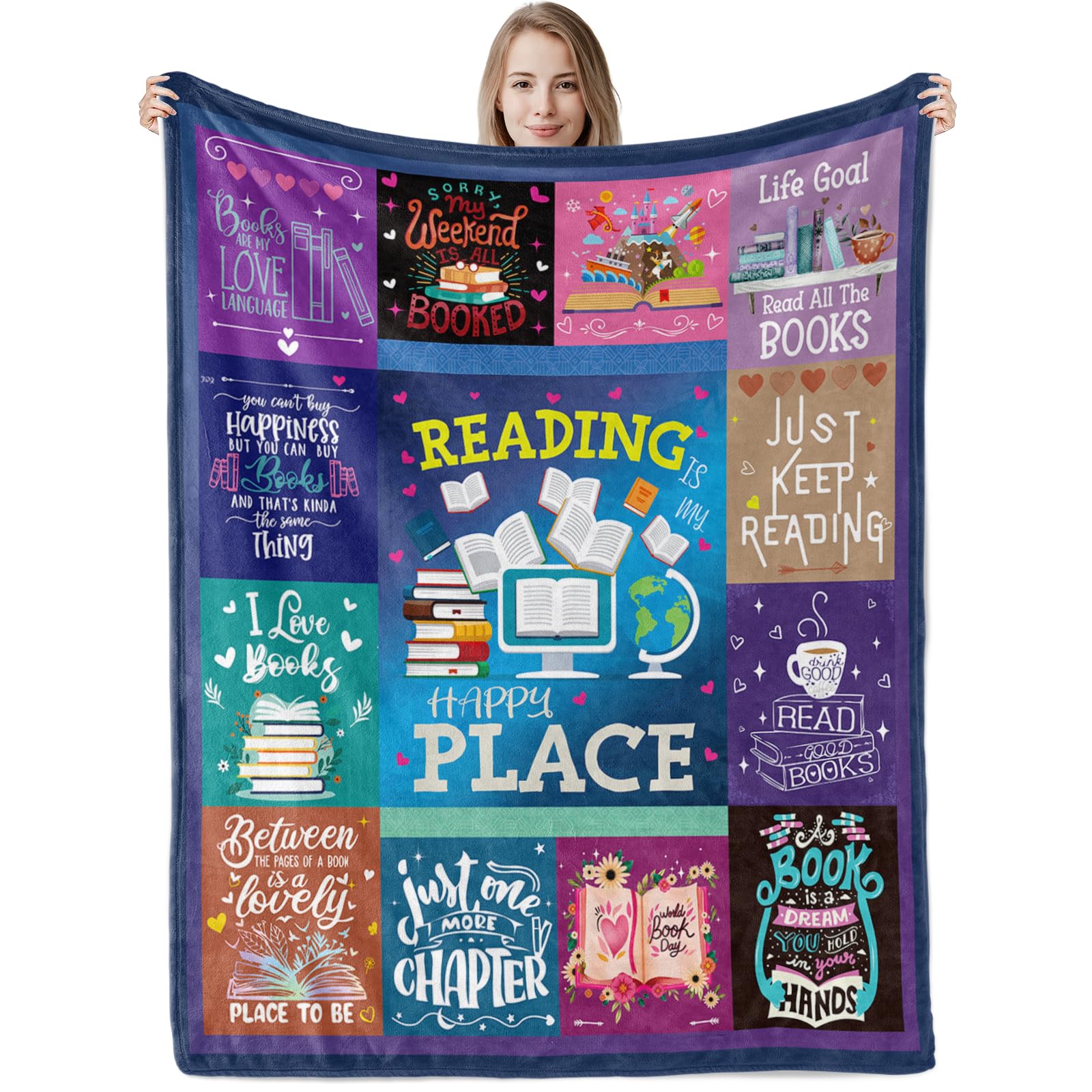 Book Lovers Gift Throw Blanket, Soft Cozy Reading Plush Fleece Blanket Gifts for Book Lovers, Warm Books Flannel Fluffy Blanket for Reader Bookworm Teen Girls Women Birthday Graduation Gifts, 60x50 In