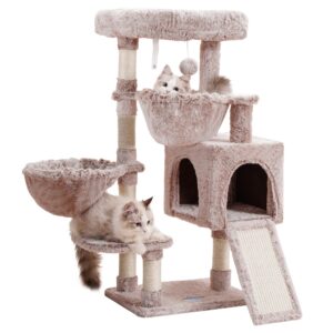 hey-brother cat tree, cat tower for indoor cats, cat house with large padded bed, cozy condo, hammocks, sisal scratching posts, big scratcher, muchroom mpj006smu