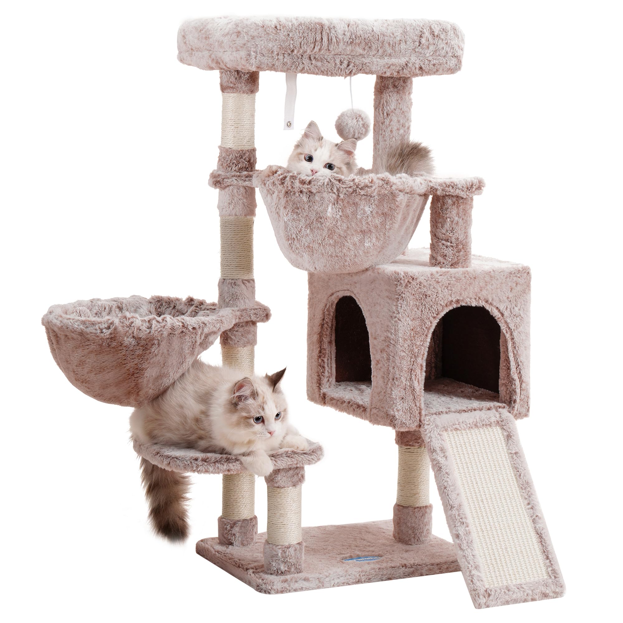 Hey-brother Cat Tree, Cat Tower for Indoor Cats, Cat House with Large Padded Bed, Cozy Condo, Hammocks, Sisal Scratching Posts, Big Scratcher, Muchroom MPJ006SMU