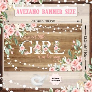 Avezano Rustic Girl Baby Shower Banner A Sweet Little Girl is on Her Way Baby Shower Party Decorations Pink Floral Girl Banner Photo Booth Studio Props 70.8 x 43.3 inch